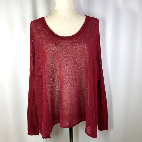 Eileen Fisher Sweaters - Eileen Fisher Open Weave Sweater Size M Crimson Red Linen Blend Long Sleeves